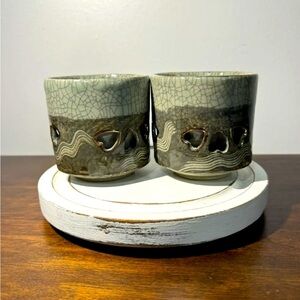 Otagiri Somayaki Somaware Crackle Double Wall Tea Cup Gold Horse, Set Of 2